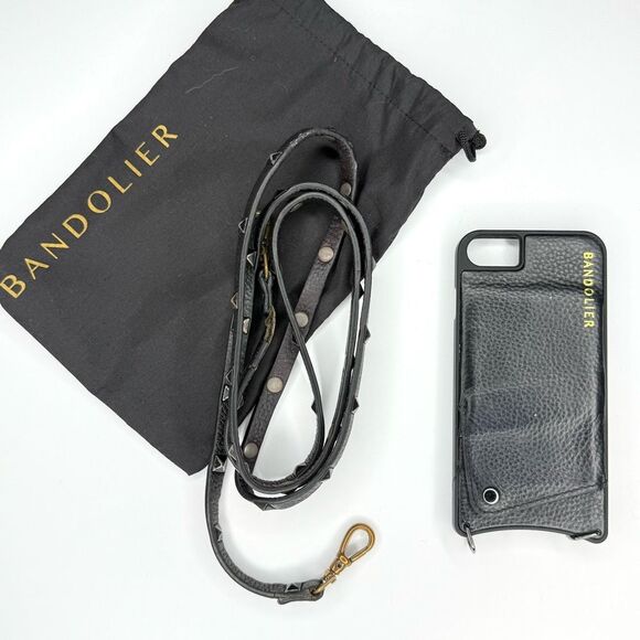 Bandolier Emma Black Leather Crossbody iPhone SE/7/8 Case with Studded Strap - Picture 2 of 12